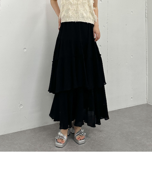 コットン楊柳ティアードスカート