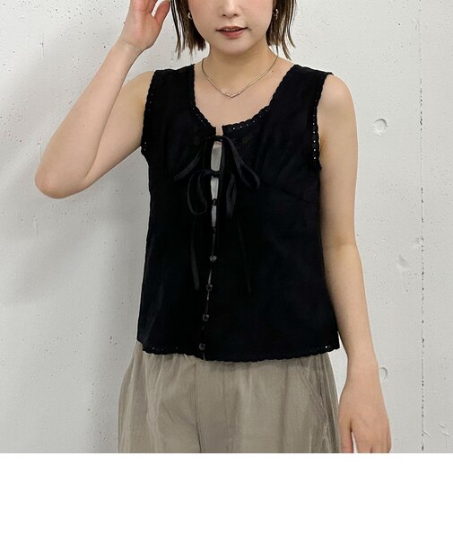 【ＳＥＴＵＰ対応】コットン刺繍ノースリブラウス