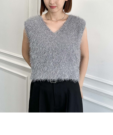 ラメフェザーニットベスト