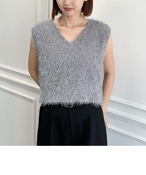 ラメフェザーニットベスト