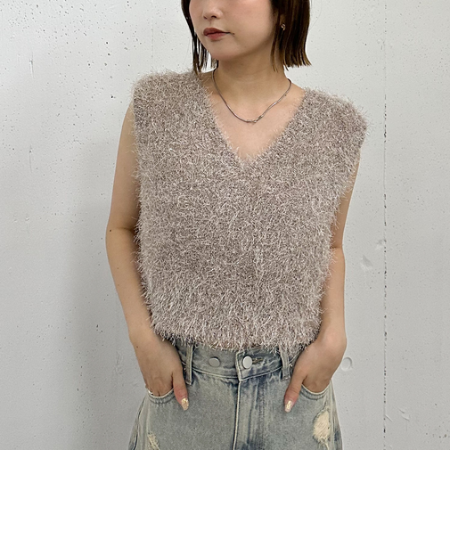 ラメフェザーニットベスト