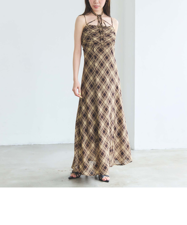 バイアスチェックフレアキャミワンピース