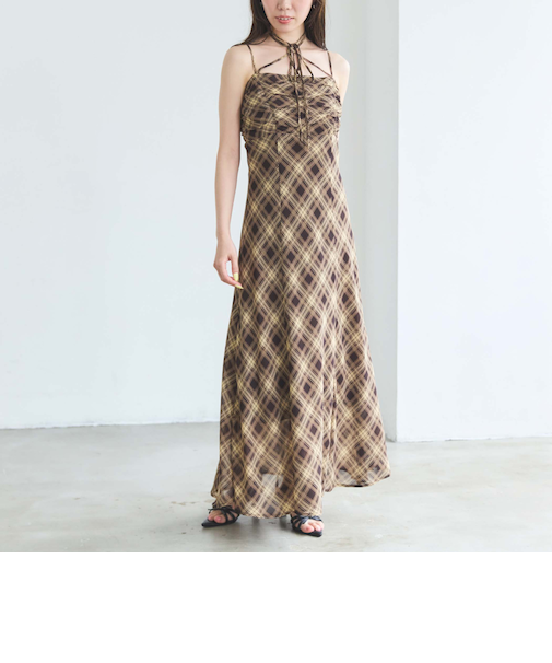 バイアスチェックフレアキャミワンピース