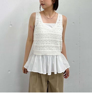 透かしスラブニットベストｘペプラムキャミＳＥＴ