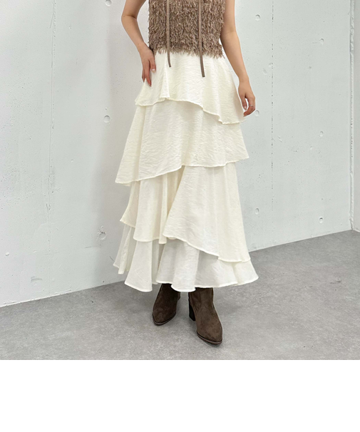 アシメ楊柳シャイニーティアードスカート
