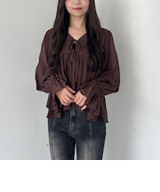 楊柳シャーリングミドルブラウス