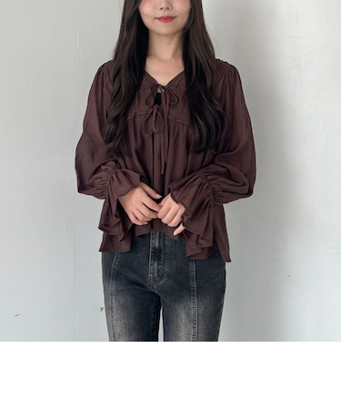 楊柳シャーリングミドルブラウス