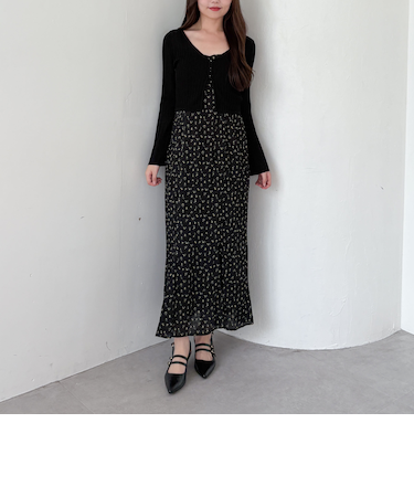 シアーリブニットカーディガン×花柄キャミワンピースＳＥＴ