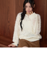 シャギーフラワーＪＱミドルニットプルオーバー