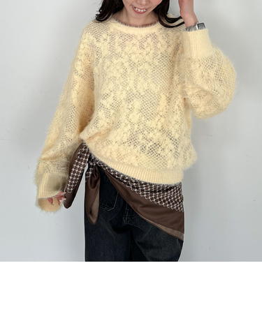 シャギーフラワーＪＱミドルニットプルオーバー