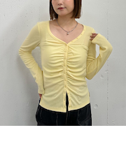 ボタンギャザーＶネックＴＯＰＳ