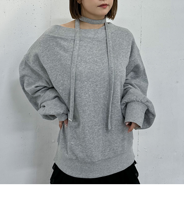 チョーカー付クロスオフショルスウェット