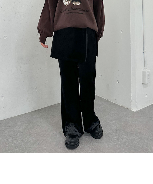 ベロアレイヤードスカート付きパンツ