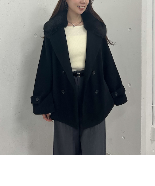 ファーカラー付ウールミドルコート