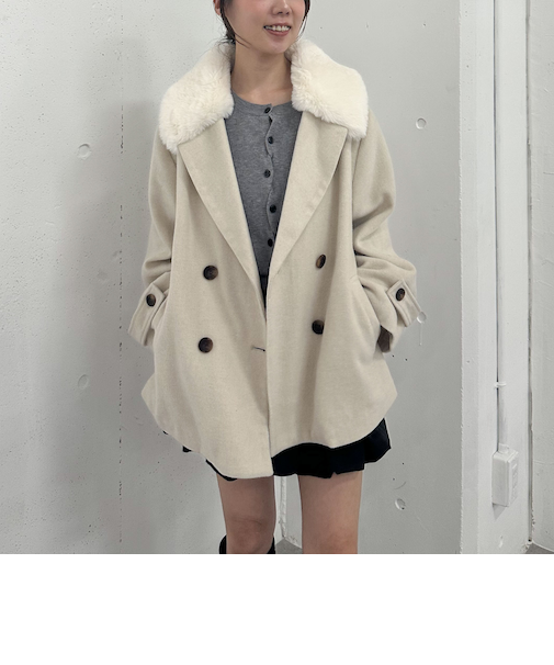 ファーカラー付ウールミドルコート