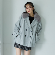 ファーカラー付ウールミドルコート