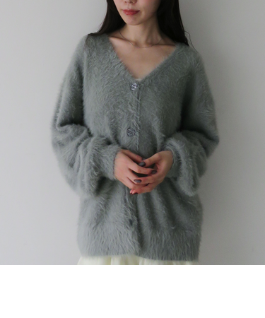 ラメフェザーミドルニットカーディガン