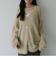 ラメフェザーミドルニットカーディガン