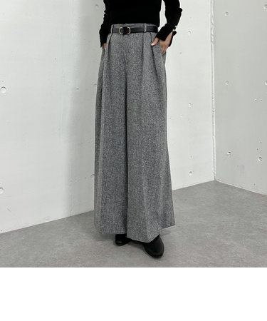ベルト付ツイードワイドスラックス
