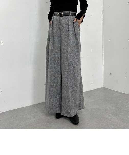 ベルト付ツイードワイドスラックス