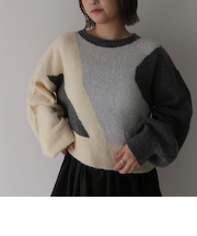 インターシャカラーブロックニットプルオーバー
