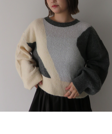 インターシャカラーブロックニットプルオーバー