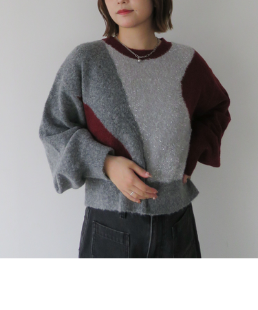 インターシャカラーブロックニットプルオーバー