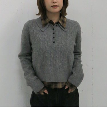 ケーブルポロニット×シャツセット