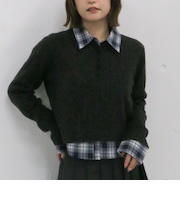ケーブルポロニット×シャツセット