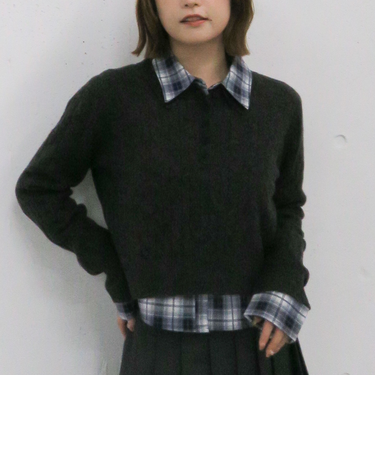 ケーブルポロニット×シャツセット