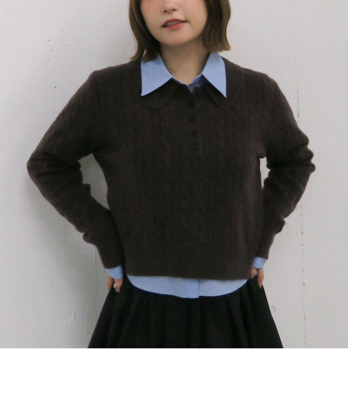 ケーブルポロニット×シャツセット
