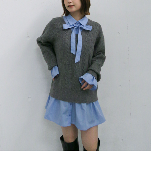 アルシーヴ（archives）/ケーブルニットチュニック×シャツミニワンピースＳＥＴ ケーブルニットチュニック×シャツミニワンピースSET｜アルシーヴの