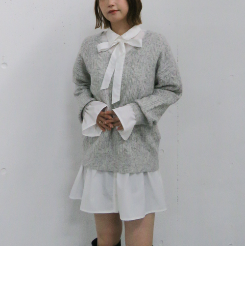 ケーブルニットチュニック×シャツミニワンピースSET｜アルシーヴの