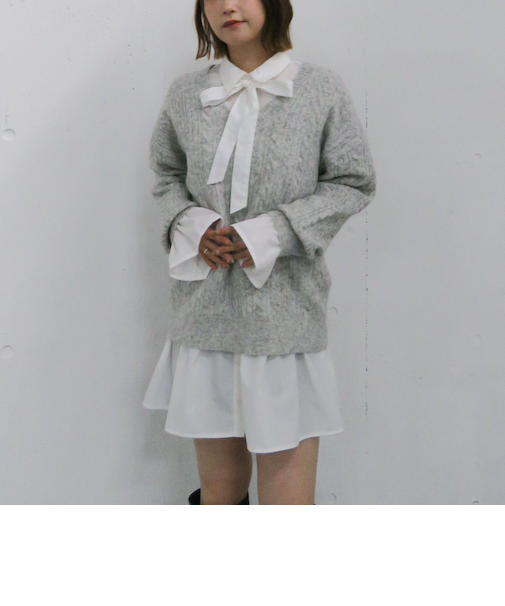 ケーブルニットチュニック×シャツミニワンピースＳＥＴ