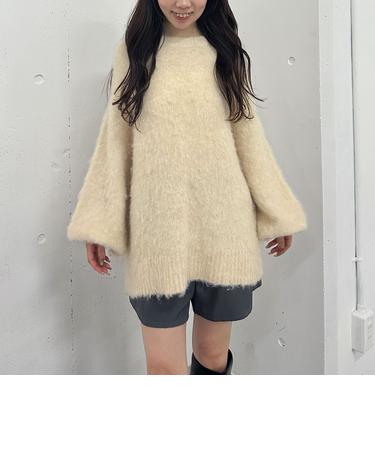 バックレースアップブラッシュニットプルオーバー