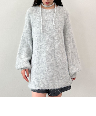 バックレースアップブラッシュニットプルオーバー