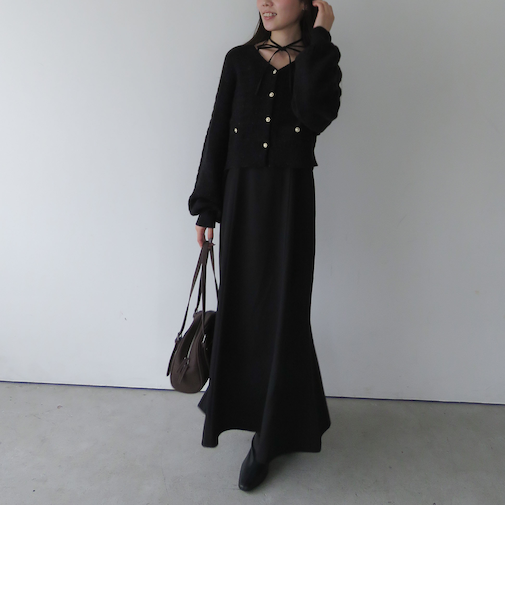 金釦ニットCD×マーメイドキャミワンピースSET