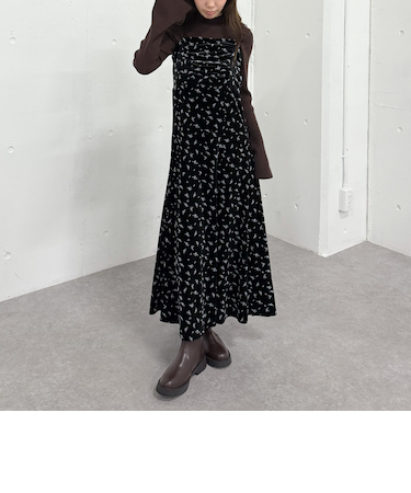 花柄ベロアキャミワンピース