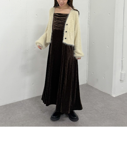 花柄ベロアキャミワンピース