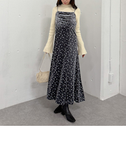 花柄ベロアキャミワンピース