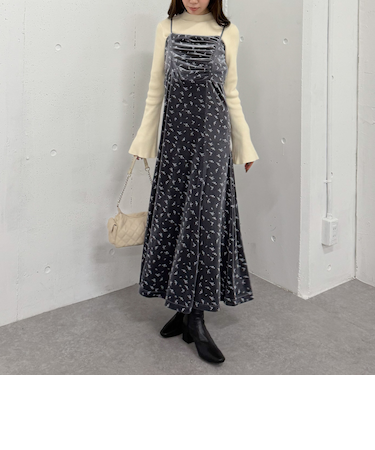 花柄ベロアキャミワンピース