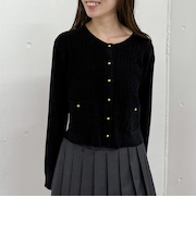 モールケーブル金ボタンニットカーディガン