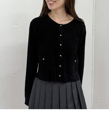 モールケーブル金ボタンニットカーディガン