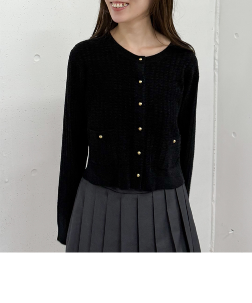 モールケーブル金ボタンニットカーディガン
