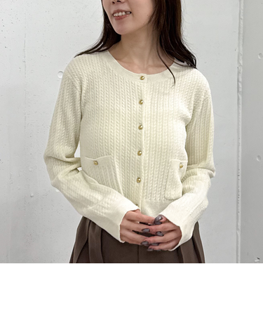 モールケーブル金ボタンニットカーディガン