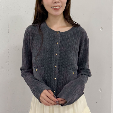 モールケーブル金ボタンニットカーディガン