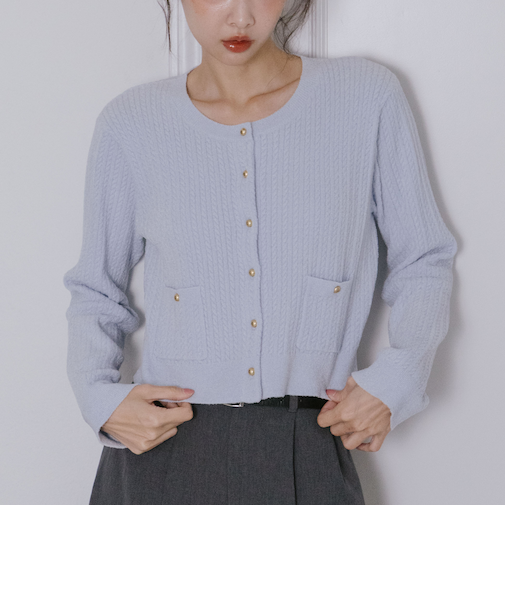 モールケーブル金ボタンニットカーディガン