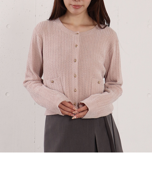 モールケーブル金ボタンニットカーディガン