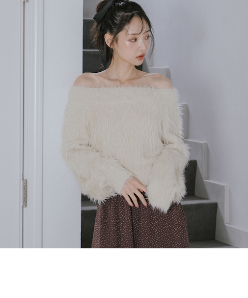 シャギーオフショルニットプルオーバー