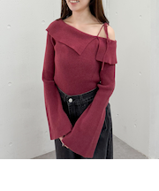 ミニフェザーワンショルニットプルオーバー